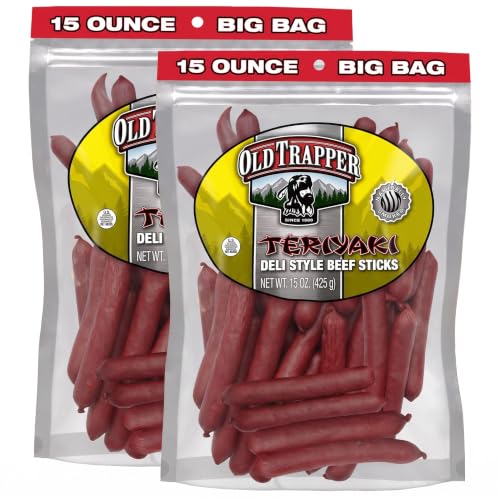 Old Trapper Deli-Style Beef Sticks, Teriyaki Flavor, 15-Ounce Package, Great for On-the-Go Snacking, Six Grams of Protein and Less Than One Gram of Sugar per Serving (Pack of One) (Pack of 2)