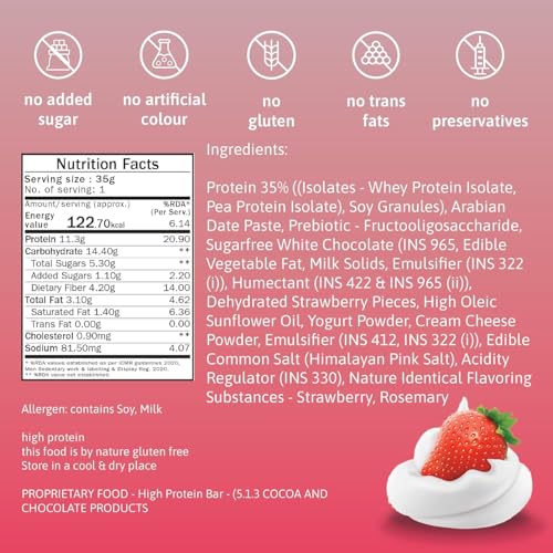 Image of Phab Assorted Protein Bars (Chocolate, Mocha, Strawberry) 11g Protein, No Added Sugar | High Fibre, Trans Fat-Free & No Preservatives |Healthy & Tasty | GMO Free (Pack of 12 x 35g)