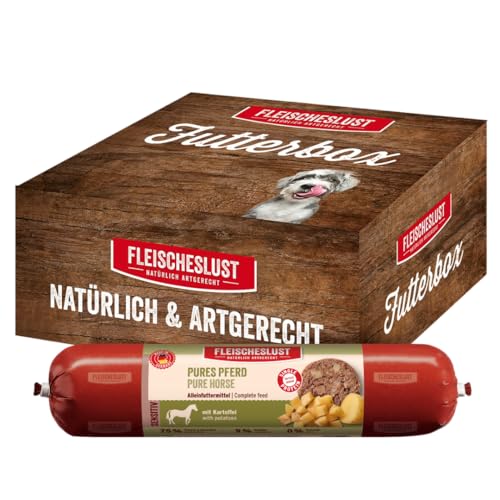 Fleischeslust | Hundewurst | Pures Pferd mit Kartoffel | Futterbox (6x800g) | Sensitive | Nassfutter | schnittfest | getreidefrei | Alleinfuttermittel für ausgewachsene Hunde