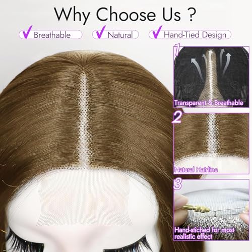Image of Eawwii Wigs for Women Light Ash Brown,Short Wavy Synthetic Lace Wig | Glueless 4x1 Lace Hairline, Heat-Resistant Fiber,Bob Wave Style,Natural Appearance for Everyday Cosplay 14 Inch