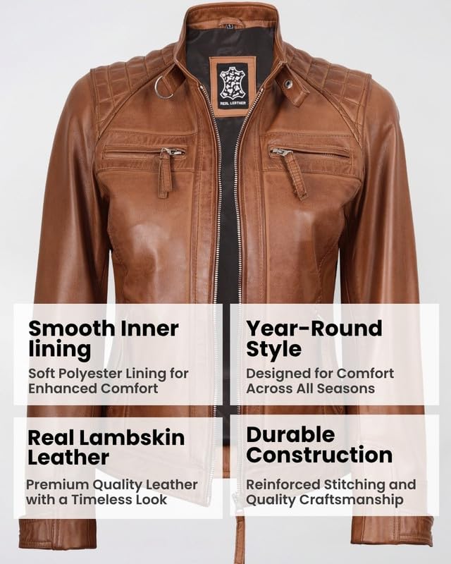 Image of Women Leather Jacket - Genuine Lambskin Leather Jacket for Womens