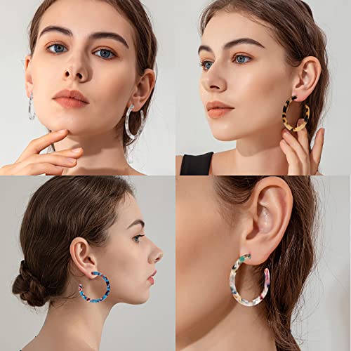 Casoty 4 Pairs Acrylic Hoops Earrings for Women, Resin Tortoise Shell Resin Hoop Earrings Fashion Statement Earrings Gifts for Women4