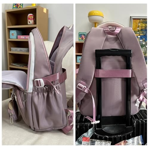 Multi-Pocket Laptop Backpack Large Capacity Work & Travel Suitcase Strap & Bear Charm, Gift for Friend (light purple)4