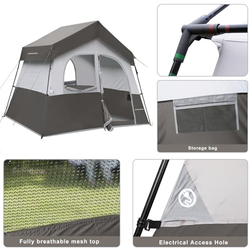Image of HIKERGARDEN 6-8 Person Camping Tent - Portable Family Cabin Tent for Camp, Windproof Fabric Camp Tent Outdoor for Hiking, Backpacking, Traveling
