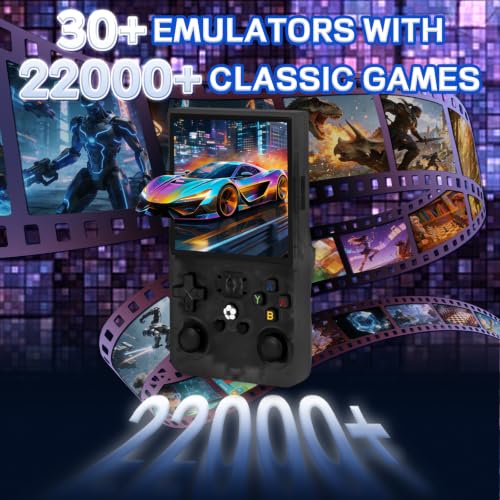 Image of R36MAX Video Game Console - 4.0-Inch Screen, Support 22000+Classic Games,128G TF Card,Portable Console with Open Source System,4000mAh Battery,Birthday Gift for Adult or Partner (Black)