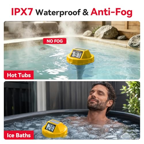 Image of BaldrTherm Pool Thermometer Digital Floating, Swimming Pool Water Temperature Sensor, 2026 New Upgrade | Solar Powered | Easy Read | High Precision | Anti-Fog, for Hot Tub, Spa & Ice Bath (Yollew)
