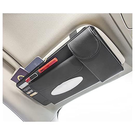 Gemseek Multifunctional Car Sun Visor Organizer, PU Leather Car Tissue/Insurance/Registration/Card Holder, Black Sunglasses/Kleenex/Document/Napkin/Pen Holder for Car Visor