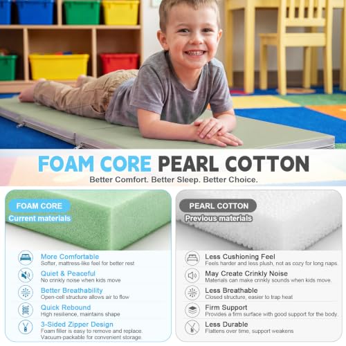 Image of Wesiti 5 Pcs Folding Kids Nap Mats for Preschool Daycare, 3 Section Folding Rest Mats Sleeping for Kids Toddler Nap 1 Inch Thick, Kindergarten School Classroom Supplies (Earthtone)