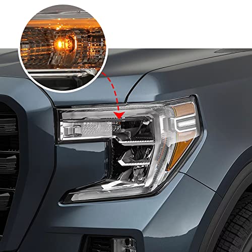 FIONE - For GMC Sierra 1500 Headlight Assembly 2019 2020 2021 Replacement LED Type with halogen turn signal light Chrome Interior Headlamps Left Driver Side 84621804 84772473 GM2502495 LH by FIONE - Image 2