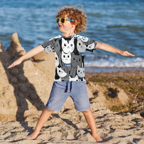 Boys Short Sleeve T-Shirts Cute Cow Cat Black Rashguard Kids Swim Shirts Sun UPF 50+4