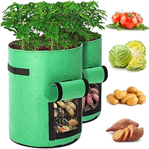 TENOVER Potato Grow Bags , 2 Pack 10 Gallon Potato Growing Bags Potato Planting Bag Potato Planter with Flap and Handles for Potato, Tomato, Carrot (Green) Cover