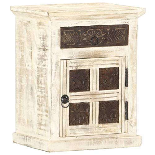 ZQQLVOO Mesita de noche, mesa auxiliar, mesa de teléfono, mesita de noche, color blanco, 40 × 30 × 50 cm, mango madera maciza