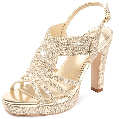 Image of Platform Heels for Women Sandals Dressy Sparkly Rhinestone Chunky