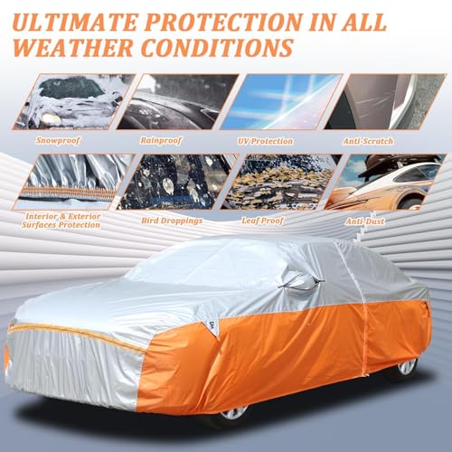 Image of Tecoom Waterproof All Weather Sedan Car Cover (191 inch-200 inch), Universal Full Exterior Cover Fit for Toyota Camry, Chevrolet Malibu, Honda Accord, Windproof UV Rain Sun Protection