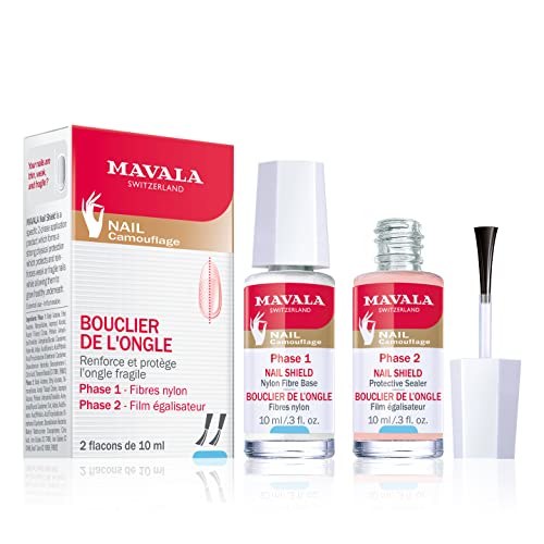 MAVALA - Nail Shield 2 x 10 ml, Escudo Protector Endurecedor, Refuerza y Protege las Uñas Frágiles, Tratamiento Fortalecedor de Uñas, Escudo Protector, Kit Base + Sellador Protector