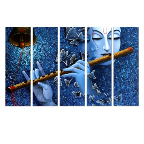 Image of Kyara Arts Krishna Wall Painting for Living Room Big Size with Wooden Frame | Premium Vinyl Print with Textured Finish | Krishna with Flute, Spiritual Wall Decor for Home Decoration | Ideal Gift Option (36 x 60 In)