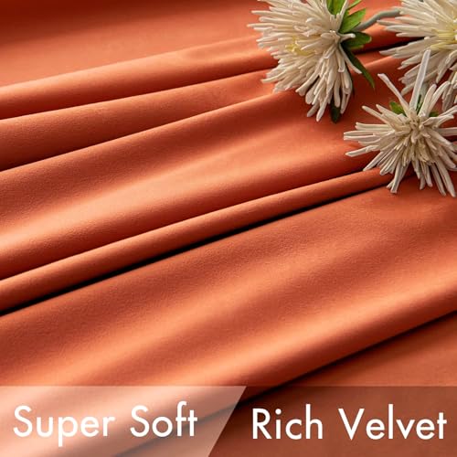 Image of MIULEE Velvet Curtains 52x96 inches 2 Panels Fall Orange Blackout Curtains | Luxury, Bedroom Living Room, Thermal Insulated, Super Soft Window Drapes, Rod Pocket & Back Tab