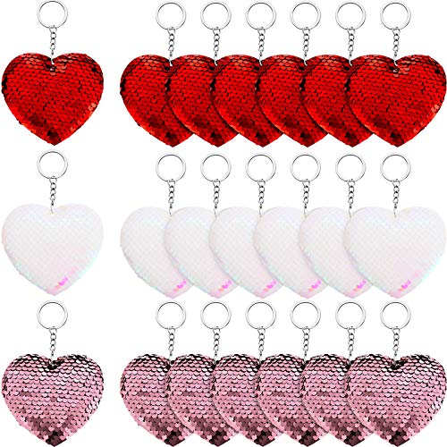 21 Pieces Valentine's Heart Sequin Keychains Heart Sequin Flip Keychains for Valentine's Day, Wedding Party Gifts, Backpacks, Purses, Luggage Accessories, 3 Colors