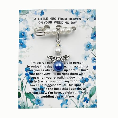 Something Blue Guardian Angel Bridal Charm, Memorial Wedding Bouquet Charm, Hug from Heaven Keepsake for Bride, Wedding Gift in Memory of Mom or Dad, Remembrance Gift (Heaven)