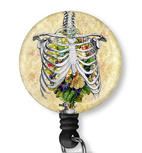 Flower Skull Retractable ID Card Badge Holder with Alligator Clip, Name Nurse Decorative Badge Reel Clip on Card Holders