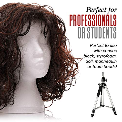 Metal Adjustable Head Tripod, Head Stand Holder, Wig Stand, Mannequin Head Tripod for Hairdressing Training, Cosmetology, Hair Salon, with Travel Carry Bag Silver - Thumbnail 6