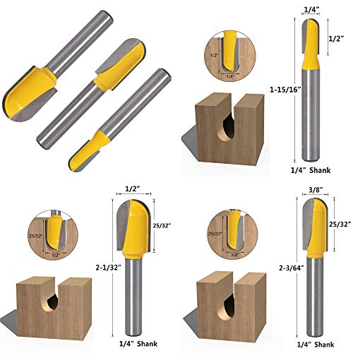 Yakamoz 6Pcs 1/4" Shank Carbide 90 Degree V-Groove And Round Nose Groove Router Bit Set 3D Cnc Signmaking Lettering Engraving Cutter Woodworking Carving Cutting Tool #TOP3
