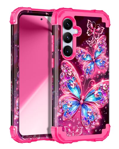 Miqala for Galaxy S24 Plus 5G Case,Glow in The Dark Three Layer Heavy Duty Shockproof Full Protection Hard Plastic Bumper+Soft Silicone Protective Case for Samsung Galaxy S24 Plus 6.7 inch,Pink