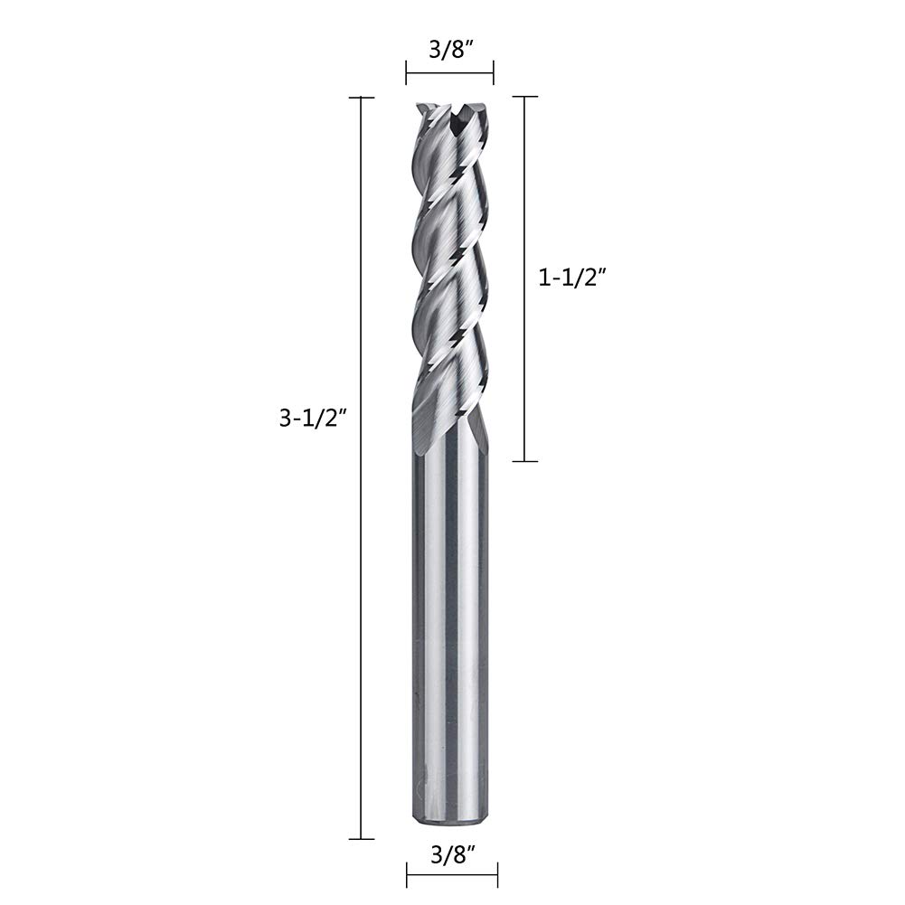 SpeTool 3 Flauta Carburo Molino de extremo para corte de aluminio no ferroso Metal Upcut CNC Fresa Router Bit, 3/8 in Shank, Extra Largo 3.5 pulgadas