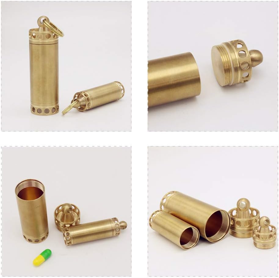 Best Quality 🔥 HRX Package Waterproof Brass Pill Case Bottle Keychain, Single Chamber Pill Fob Holder for Purse Pocket Men Gift Outdoor EDC Tool Kit Super Big Clearance! HRX Package Waterproof Brass Pill Case Bottle Keychain, Single Chamber Pill Fob Holder for Purse Pocket Men Gift Outdoor EDC Tool Kit
