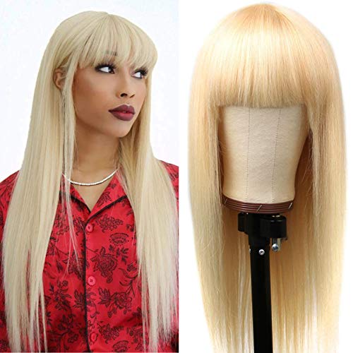 DACHIC 613 Blonde None Lace Front Wig Human Hair Blonde 613 Human Hair Wigs for Women 613 Blonde Straight Wig with Bangs 150% Density (16 Inch)