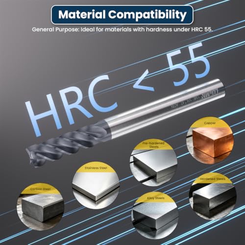 Image of Carbide Square End Mill - 4 Flute - 3 /16 inch-4T (5 Piece, 3 /16 inch) - for Milling Alloy Steels, Hardened Steel, Metal & More - Mill Bits Sets for DIYers & Professionals by LU&MN