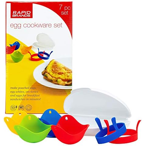 Rapid Brands 7-Piece Microwave Poached Egg & Omelette Cookware Set | Perfect for Dorm, Small Kitchen, or Office | Dishwasher-Safe, Microwaveable, & BPA-Free Cover