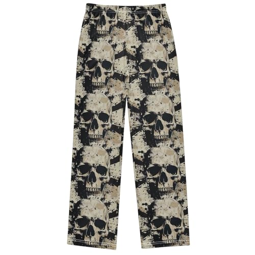 Boy's Pants Skull White Black Jogger Pants Elastic Waist Long Bottoms Trousers with Pockets 6-14 Years