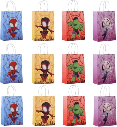 12 Pcs Superman Gift Bags Anime Pattern Party Gift Bag Cartoon Party Bags for Birthday Decorations Ideal for Holiday Gifting Party Favors Daily Small Item Storage