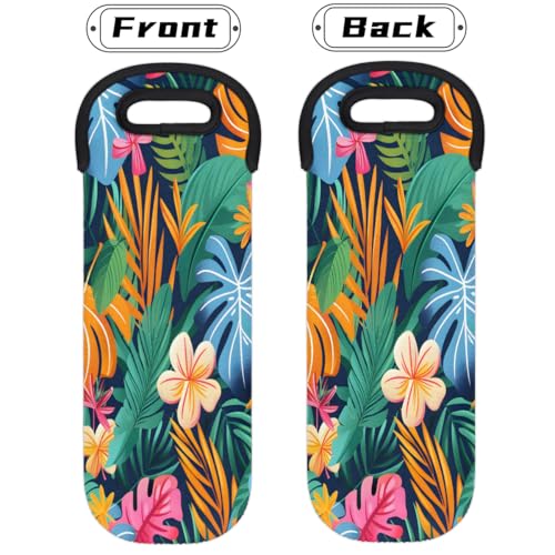 Tropical Floral Plant Wine Carrier Tote Bag Neoprene Bottles Protector Bags for Drinks/Water/Beer Bottles Reusable Wine Bag for Travel Picnic Party Restaurant4