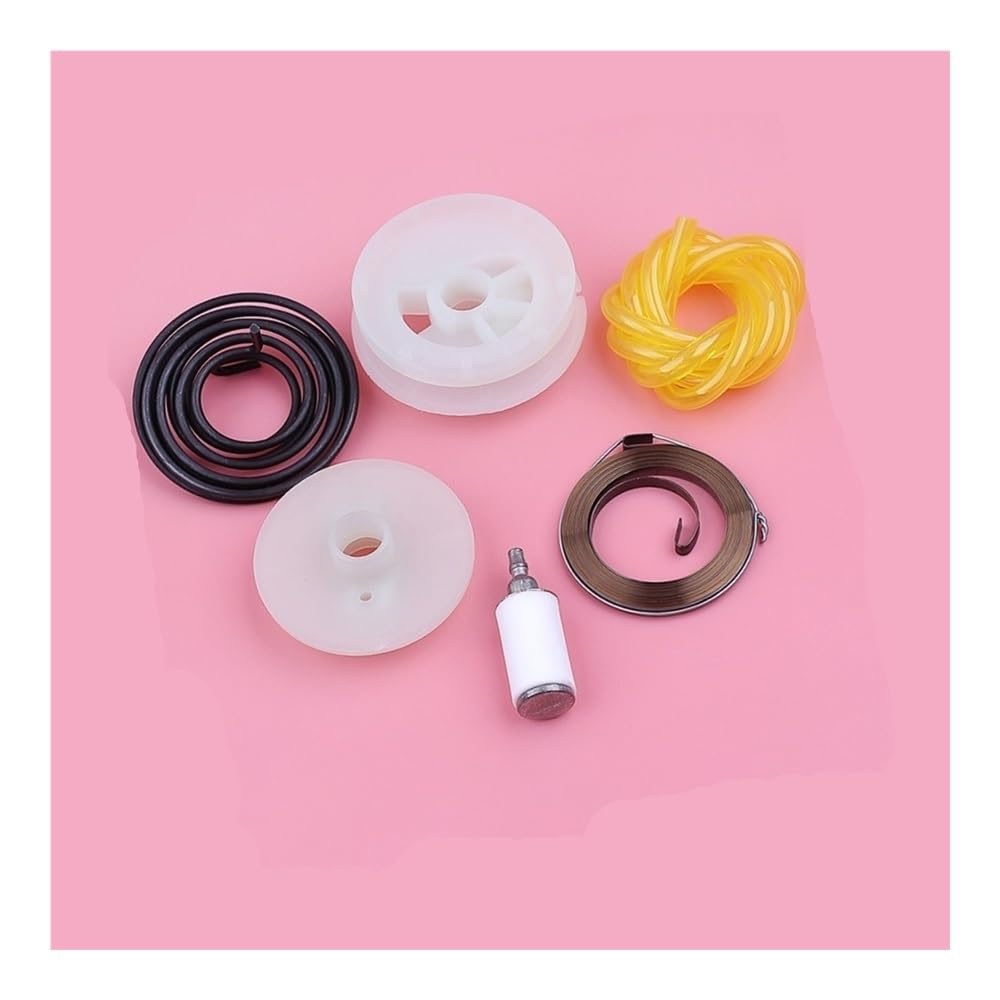 Kit de polea de Arranque retráctil, Filtro y Manguera Compatible con desbrozadoras 128LD, 128C, 128CD y 128R. Pieza de Repuesto.