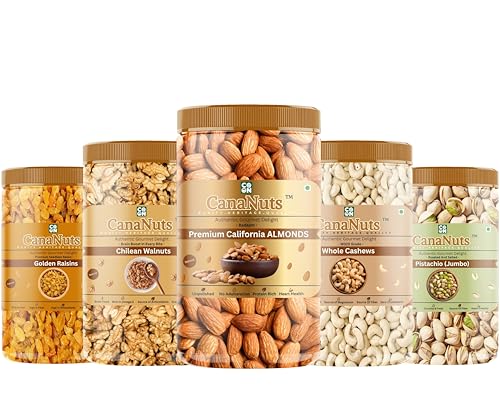 Image of CanaNuts 100% Natural Premium Dry Fruits and Nuts Combo Healthy Cashews, Almonds, Raisins, Pistachios, Chilean walnuts Kernel Crunchy, Badam Kaju Pista Akhrot Kishmish | (500Gm X 5) 2.5kg