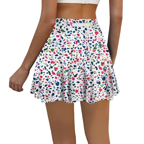 Loukeith Womens Tennis Skirt High Waisted Athletic Skorts Running Casual Pickle Ball Golf Skirts With Pockets Boho Flowers M
