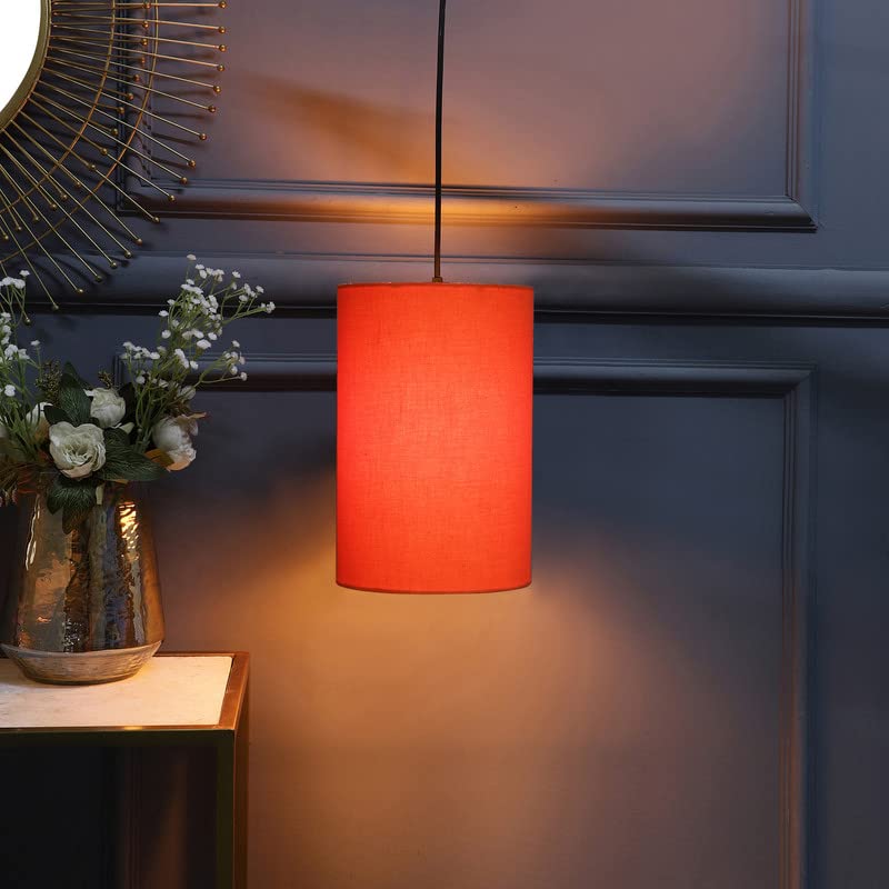 Image of Orange Color, Classic Pendant Cylinder Lamp Shade, Decorative Light Lamp, Hanging Spotlight with Fixture, 40Watts, Black Canopy -: Pack of 1 (6 * 10 Inches)