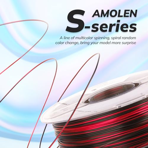 Image of AMOLEN Silk PLA 3D Printer Filament, Shiny Multicolor Rainbow PLA Filament 1.75mm, Fast Color Change PLA 3D Printing Filament for Most FDM 3D Printer, Black Red, 1kg (2.2lbs)
