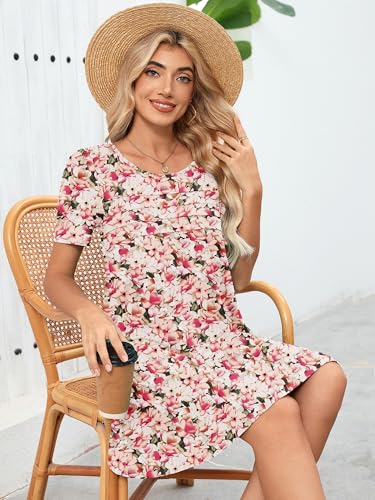 Image of Heymoments Women's Short Sleeve Crewneck Sundress Summer Casual A-Line Beach Dress with Pockets S-2XL