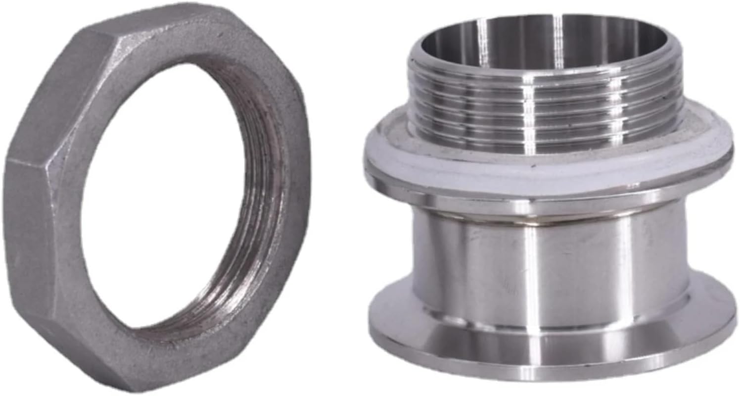 Double Ferrule 1.5" 2" Tri Clamp 1-1/4" 1-1/2" BSPT Male Pipe Fitting Bulkhead Water Tank 304 Stainless Steel Homebrew(Without Nut,DN40-K64mm-K64mm)