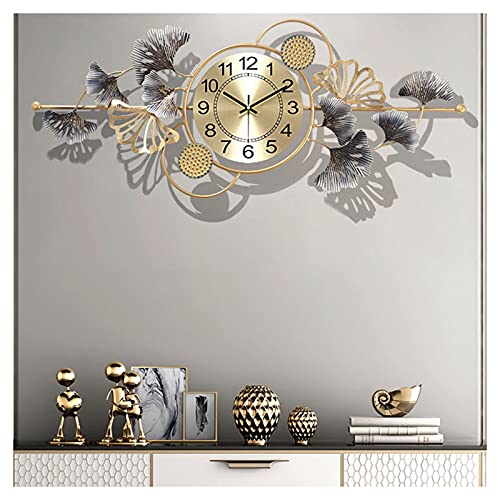Horloge murale en métal 3D moderne ginkgo géante silencieuse de salon