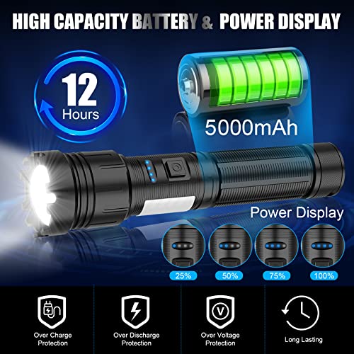 Magnetic Rechargeable 10000 High Lumens, Super Bright Led Flashlight With Cob Work Light, Usb C, 7 Modes, Zoomable, Ipx6 Waterproof Tactical Pocket Flashlights For Emergency Camping #TOP4