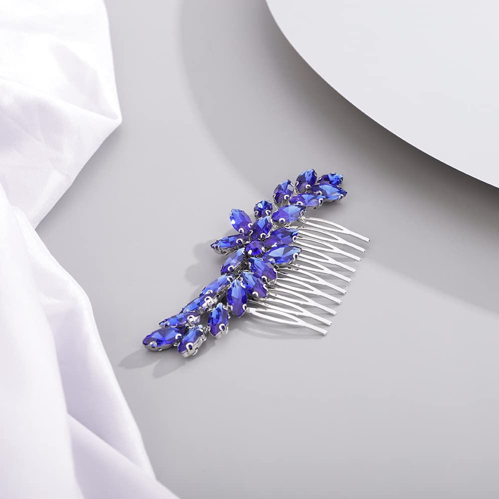 BERYUAN Blue Color Crystal Flowers Hair Comb Teardrop Rhinestone Hair Comb for Wedding Women and Girls Hair Comb Slide Bride Hair Accessories for Brides Bridemaids - Image 3