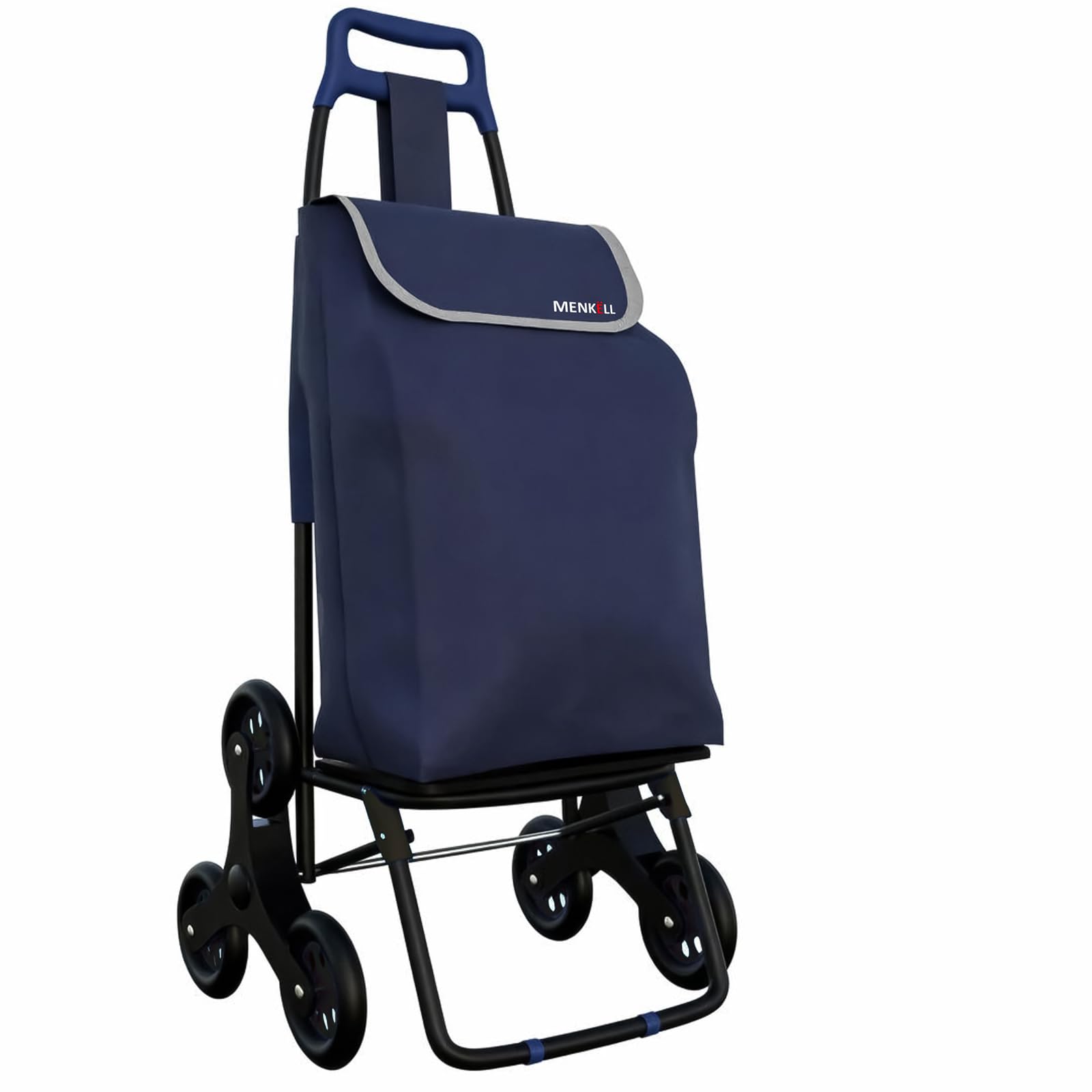Carrellino per la Spesa con 6 Ruote Girevoli Saliscale - Borsa Impermeabile da 35L, Rimovibile per Trasporto Acqua - Pieghevole, Leggero e Compatto - Perfetto Anche per Anziani (Blu)