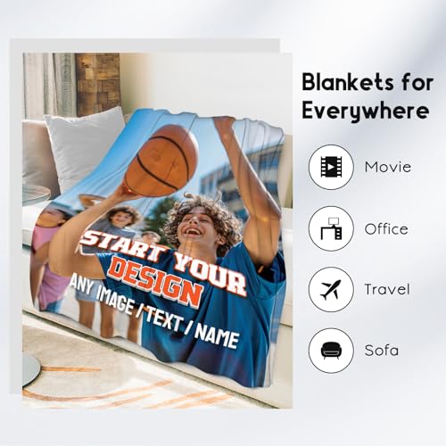 Personalized Photos Blanket - Custom Picture Blankets Gifts for Son Daughter - Cozy Fleece Throw for Couch, Office 4 Sizes