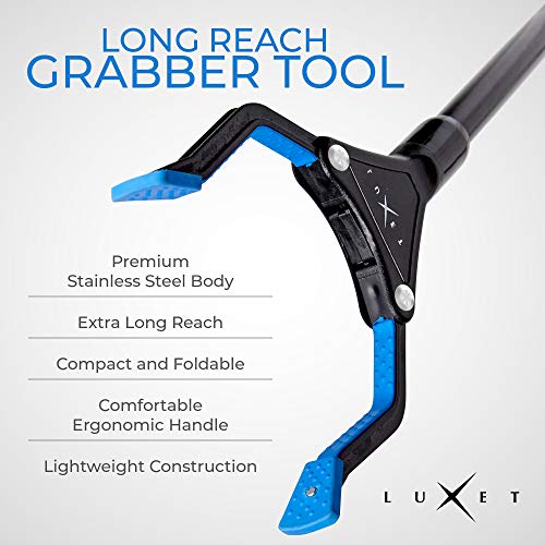 Grabber Reacher Tool, [Newest Version] Long 32” Steel Foldable Pick Up Stick With Strong Grip Magnetic Tip For Store Shelves, Lightweight Trash Picker Claw Reacher Grabber Tool For Elderly - By Luxet #TOP4