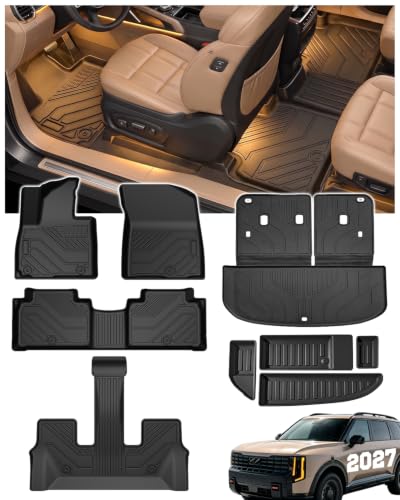Image of Floor Mats for 2027 Kia Telluride Hybrid (Suitable for HEV), All Weather TPE Telluride Floor Liners Full Set with Cargo Mat & Backrest Mats, Custom Fit 7 Passenger 2027 Telluride Hybrid Accessories