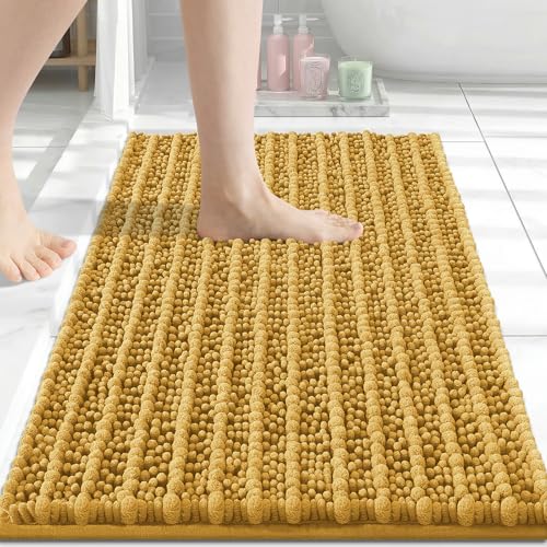 Image of Arotive Luxury Small Bathroom Rugs 24x16, Extra Soft Thick Absorbent Shaggy Chenille Bath Rugs, Machine Wash Dry, Bath Mats for Bathroom Floor, Tub and Shower, Home Decor Accessories, Golden Yellow